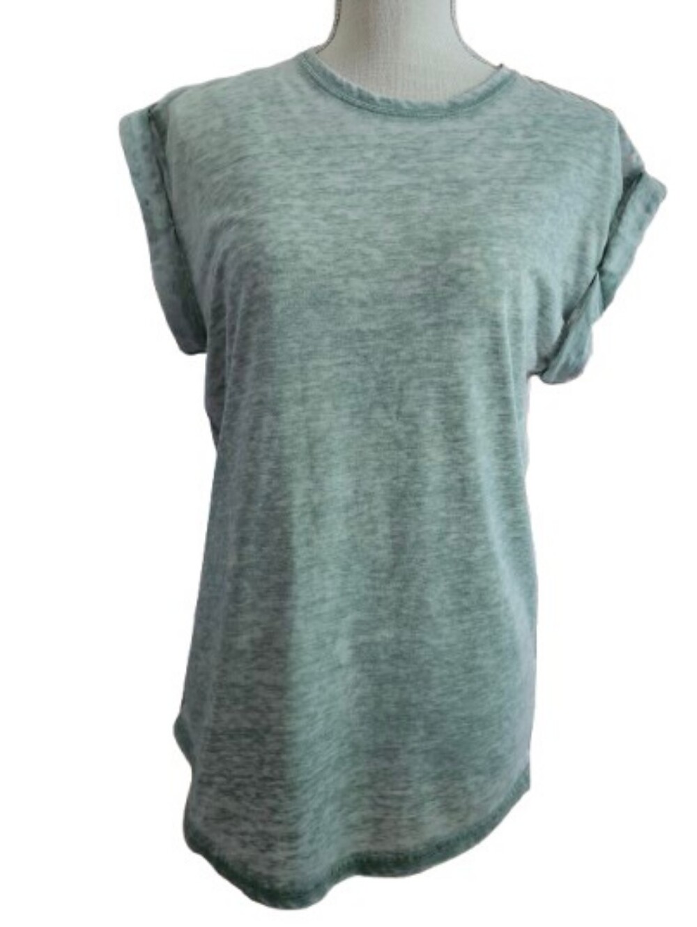 Rusty Mint Green Rolled Sleeve Short Sleeve Tee